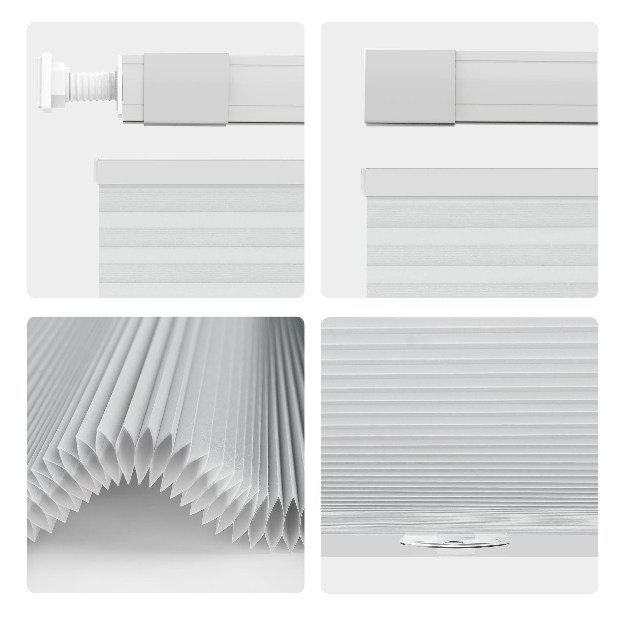 Hiifroy Hiifroy No Tools No Drill Blinds for Indoor Windows,Cordless Top Down Bottom Up Honeycomb Cellular Shades with 1" Fabric,Light Filtering Silver Grey 45" W x 66" H