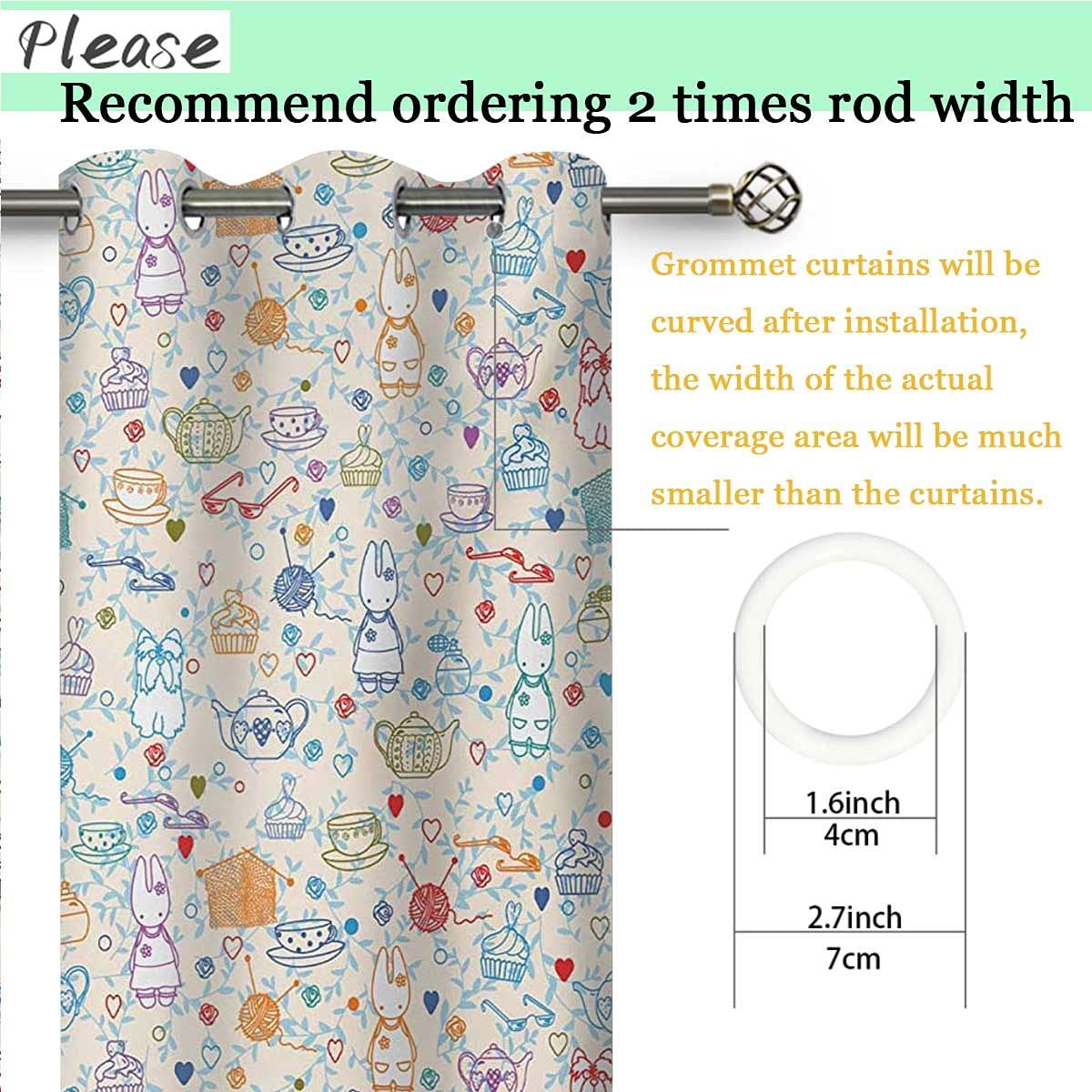 EIXXIE Multicolor Curtain for Bedroom 2 Panel 63 Inch Long Tea Party Blackout Curtain Panels Room Darkening W55 x H63