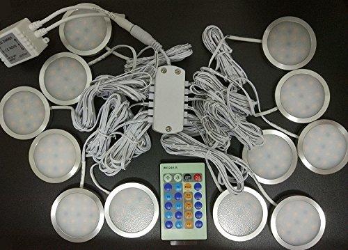 Xking Xking 12 Pcs Dimmable Puck Lights LED Under Cabinet Lighting Kit, DC12V Total 24W - Warm White