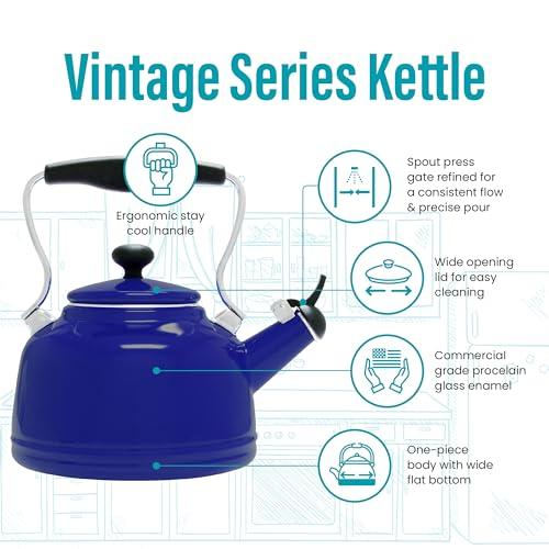 Chantal Chantal Tea Kettle, 1.7 QT, Vintage Series, Premium Enamel on Carbon Steel, Whistling, Even Heating & Quick Boil (Cobalt Blue)