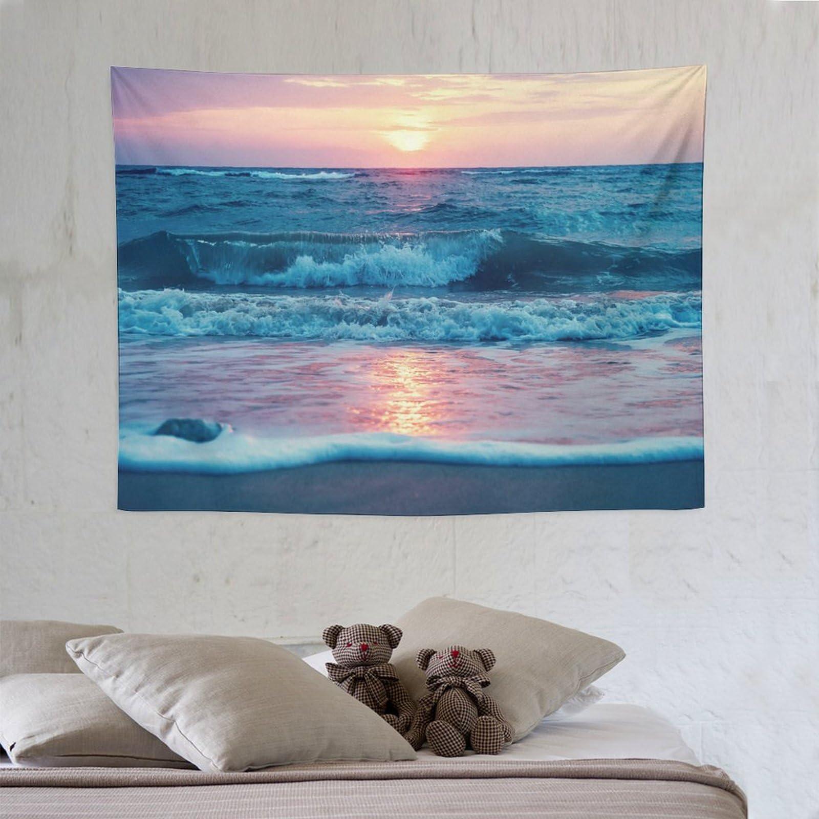 ZhiRain ZhiRain Blue Ocean Beach Sea Tapestry Wall Hanging Sunset Shore Australian Beach Sea Tapestries Home Decor for Living Room Bedroom Apartment Farmhouse Dorm 30\"x40\"