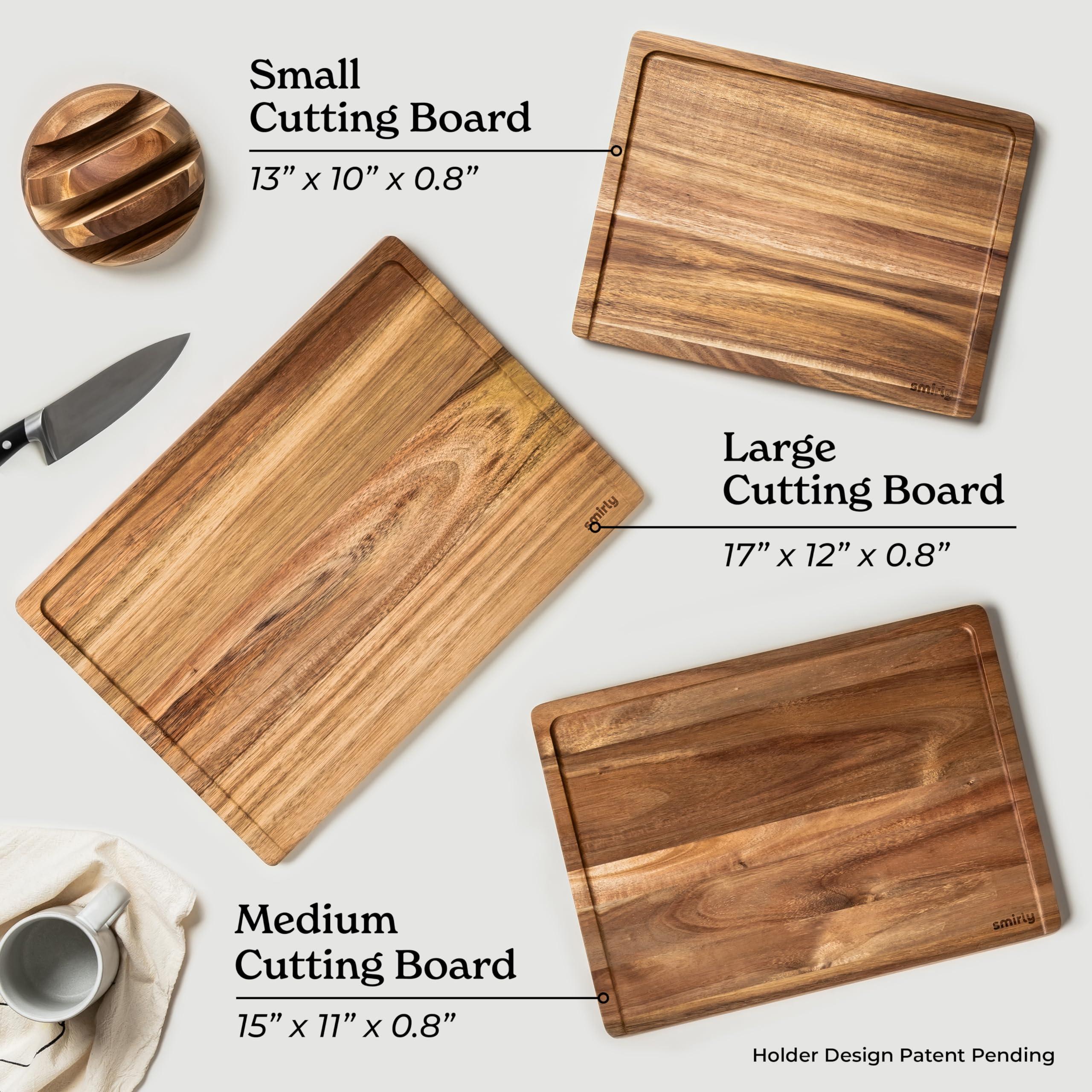 SMIRLY SMIRLY Wood Cutting Boards For Kitchen Meal Prep & Serving, Bamboo Cutting Board Set, Charcuterie Chopping Boards and Wooden Cutting Boards for Kitchen