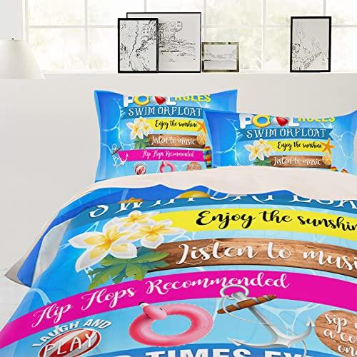 Gehucoxee Gehucoxee 4 Piece Bedding Set California King Summer Pool Rules Comforter Duvet Cover for Child Girls Boys, Good Times Expected Illustraction Bed Sheet for Bedroom Guest Room Hotel Pillowcase