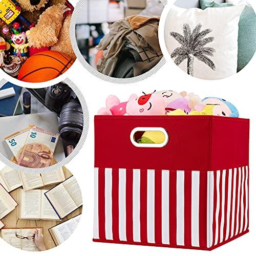 HSDT HSDT Fabric Storage Cube Bins 13x13x13 Inch Foldable Boxes Red Cloth Basket with White Strip Pattern for Shelves or Closet Organzier ,QY-SC34-3