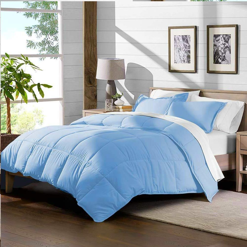 Sheets N More Soft Bed in Bag 1000 Series Egyptian Cotton 7 Piece 500 GSM Warm Comforter Set ( Comforter + Flat Sheet + Fitted Sheet 16\" Deep + 4 Pillow Cases ) Bedding Set Twin Light Blue