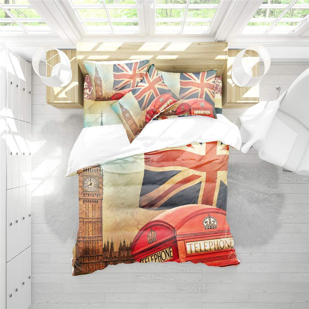 REALIN REALIN British Flag Duvet Cover Set The Union Jack Bedding Big Ben Vintage Retro Bed Sets 2/3/4PCS Quilt Covers/Sheets/Pillow Shams,Twin/Full/Queen/King (B,Queen-228x228cm-4PCS)