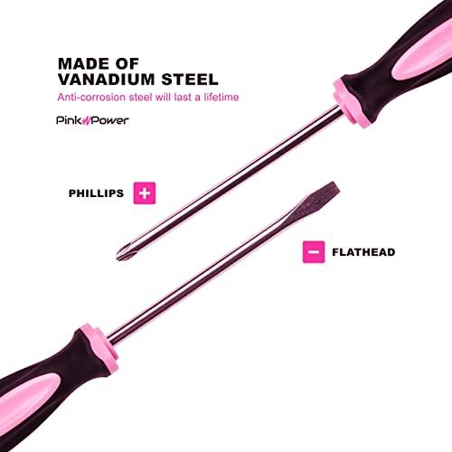 Pink Power Pink Power Magnetic Screwdriver Set - 6 Piece Phillips Head and Flat Head Hand Pink Tool Set for Women & Ladies - Insulated Screwdriver Kit with Magnetic Tip - Screw Drivers Set