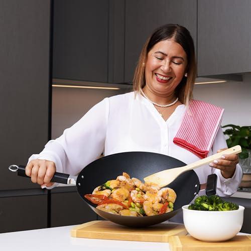 JOYCE CHEN JOYCE CHEN Professional Series 14-Inch Carbon Steel Excalibur Nonstick Wok with Phenolic Handles