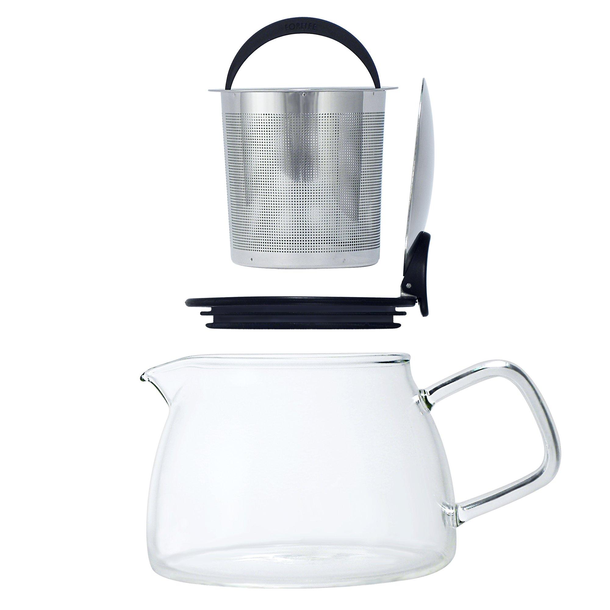 FORLIFE Forlife Bell Glass Teapot with Basket Infuser, 14-Ounce/430ml, White