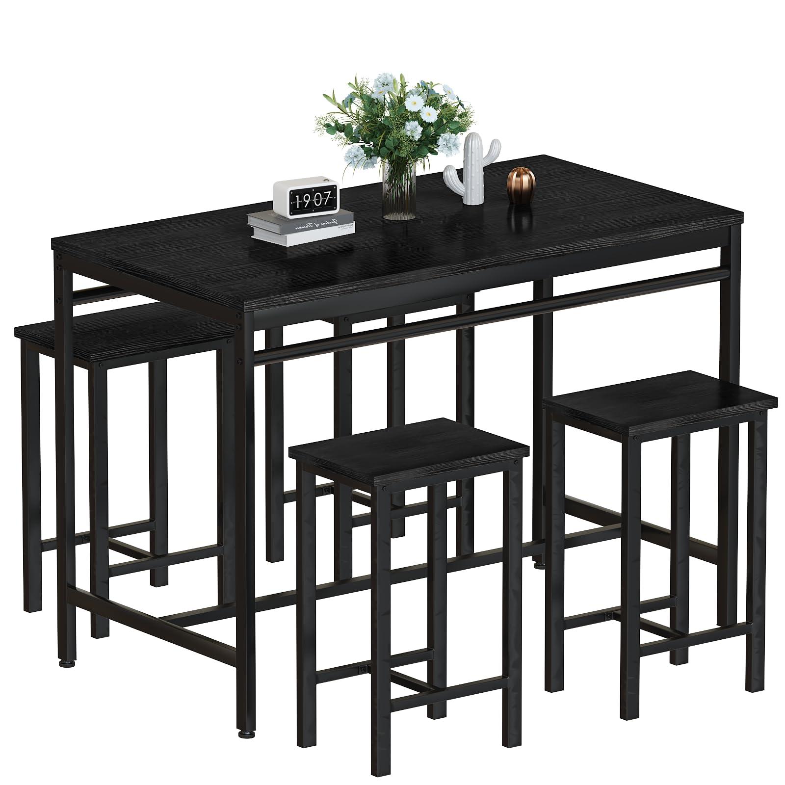 Lamerge Lamerge Dining Bar Table Set for 4, Modern Counter Height Table and 4 Bar Stools, 5 Piece Bar Table and Chairs Set for Small Spaces, Apartment, Pub, Dining Room, Kitchen (Black)