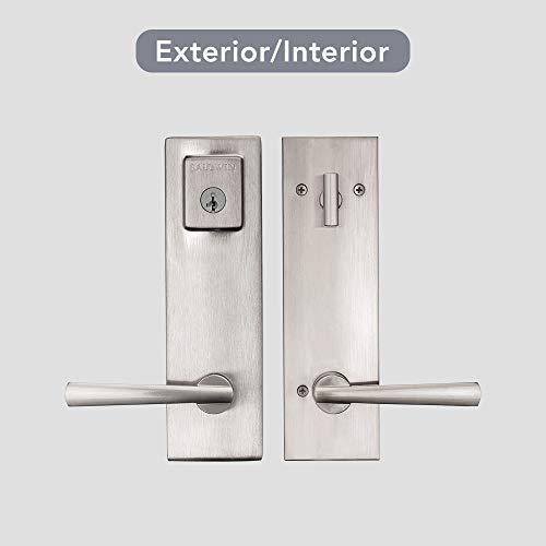 Baldwin Baldwin Spyglass Single Cylinder Front Door Handleset Featuring SmartKey Security in Satin Nickel, Prestige Series with a Modern Contemporary Slim Door Handleset and Square Lever
