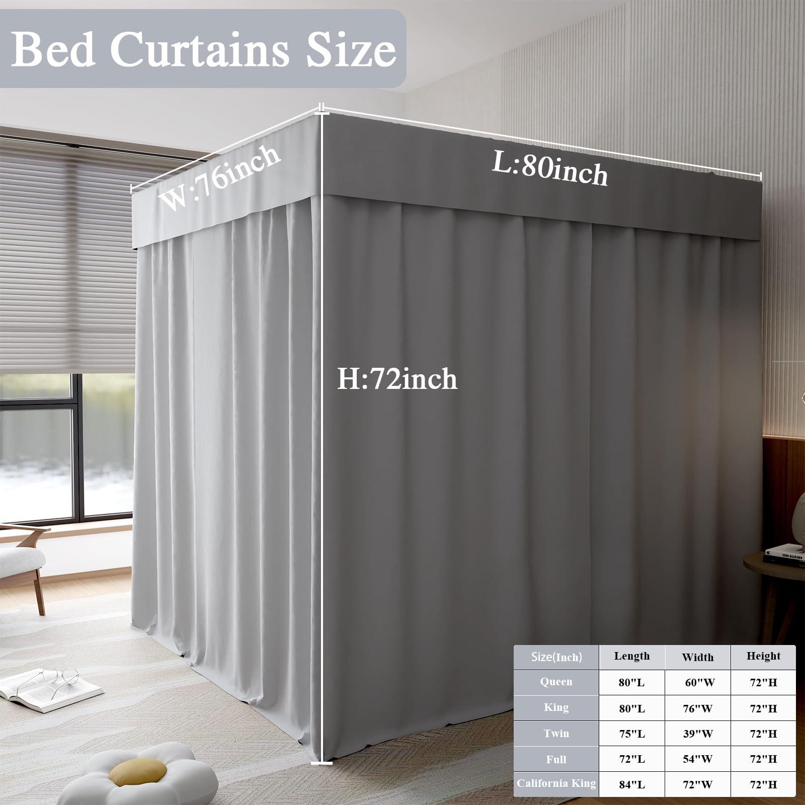 Hvqic Hvqic Grey Canopy Bed Curtains - 4 Corner Post Bed Curtains King Bed Curtains Lightproof Drapes Bed Canopy for Adults & Girls Bedroom Decoration(King,Grey)