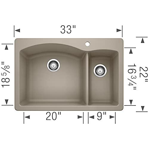 BLANCO BLANCO 441282 Diamond Silgranit 70/30 Double Bowl Drop-in/Undermount Kitchen Sink, 33'' x 22'' x 9-1/2'', Truffle