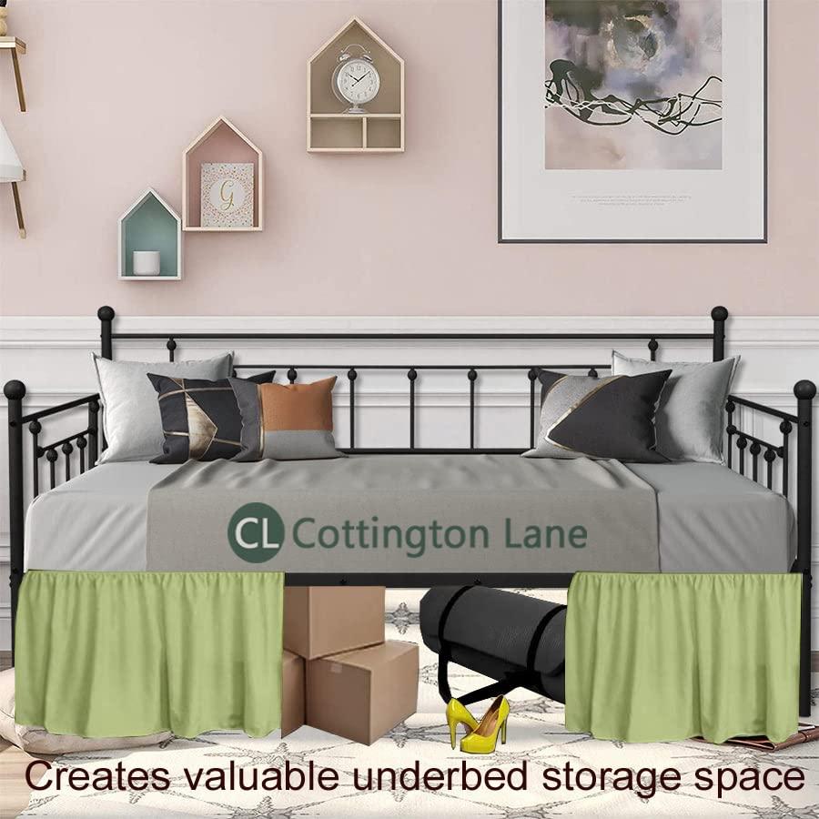 Cottington Lane Daybed Skirt with Split Corners Twin - Daybed Dust Ruffle Split Corners 18 inch Drop - Bed Skirts for Day beds - Microfiber Bed Sofa Daybed Skirt for Living Room Guest Room - Sage Daybed Skirt