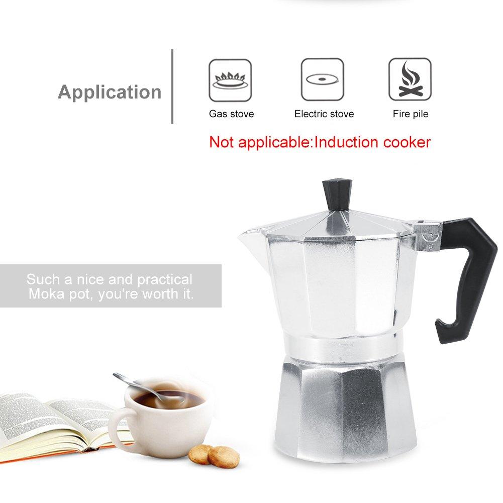 Yosoo Yosoo Pot Aluminum Italian Type Pot Espresso Maker with Handle Suitable for Ceramic Stovetops Home Office Use 3/6/9/12 Cups(150ML 3cups)