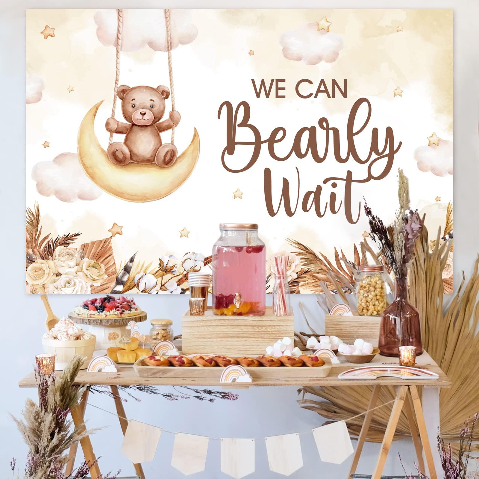 DataMoon DataMoon Teddy Bear Baby Shower Party Decorations - Wood Grain Boxes with Baby Letters, 90PCS Nude and Brown Balloons, Boho Backdrop We Can Bearly Wait for Baby Shower, Gender Reveal,Birthday Party