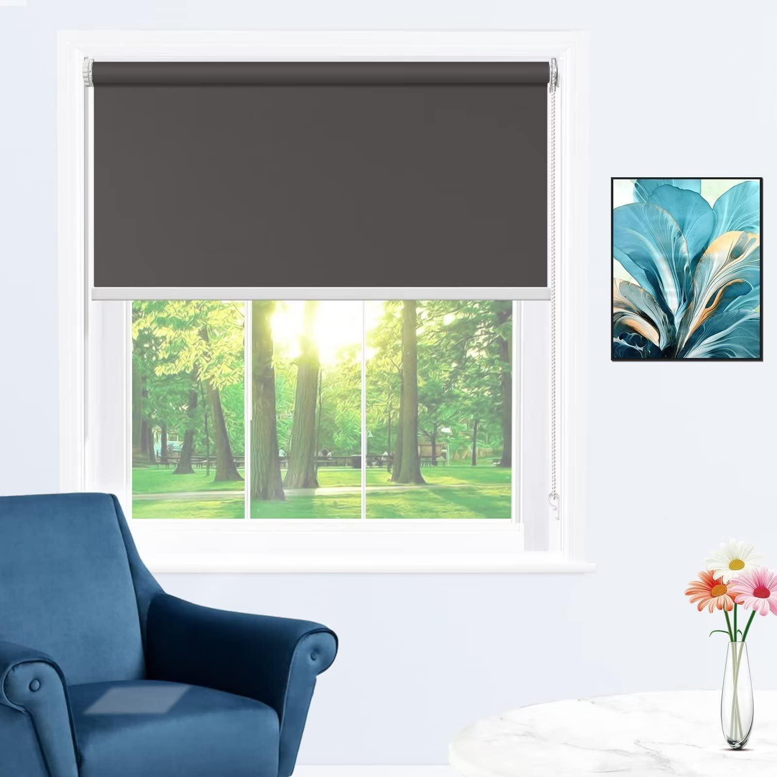 fhsblinds FHSBLINDS No Tool No Drill Blinds for Windows Roller Window Shades-Waterproof Blackout Light Blocking Custom Window Blinds & Shades for Home Kitchen Bedroom Office (Brown 100% Blackout, 75"W x 48"H)