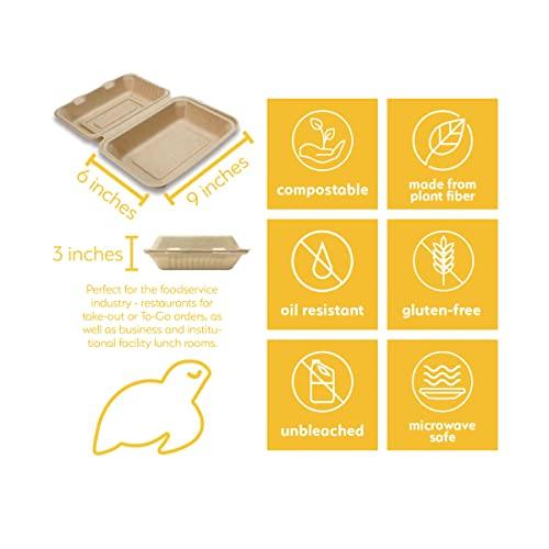 Earth's Natural Alternative 100% Compostable Disposable Food Containers with Lids [9”X6” 500 Pack] Eco-Friendly Take-Out TO-GO Containers, Heavy-Duty, Biodegradable, Unbleached by Earth's Natural Alternative