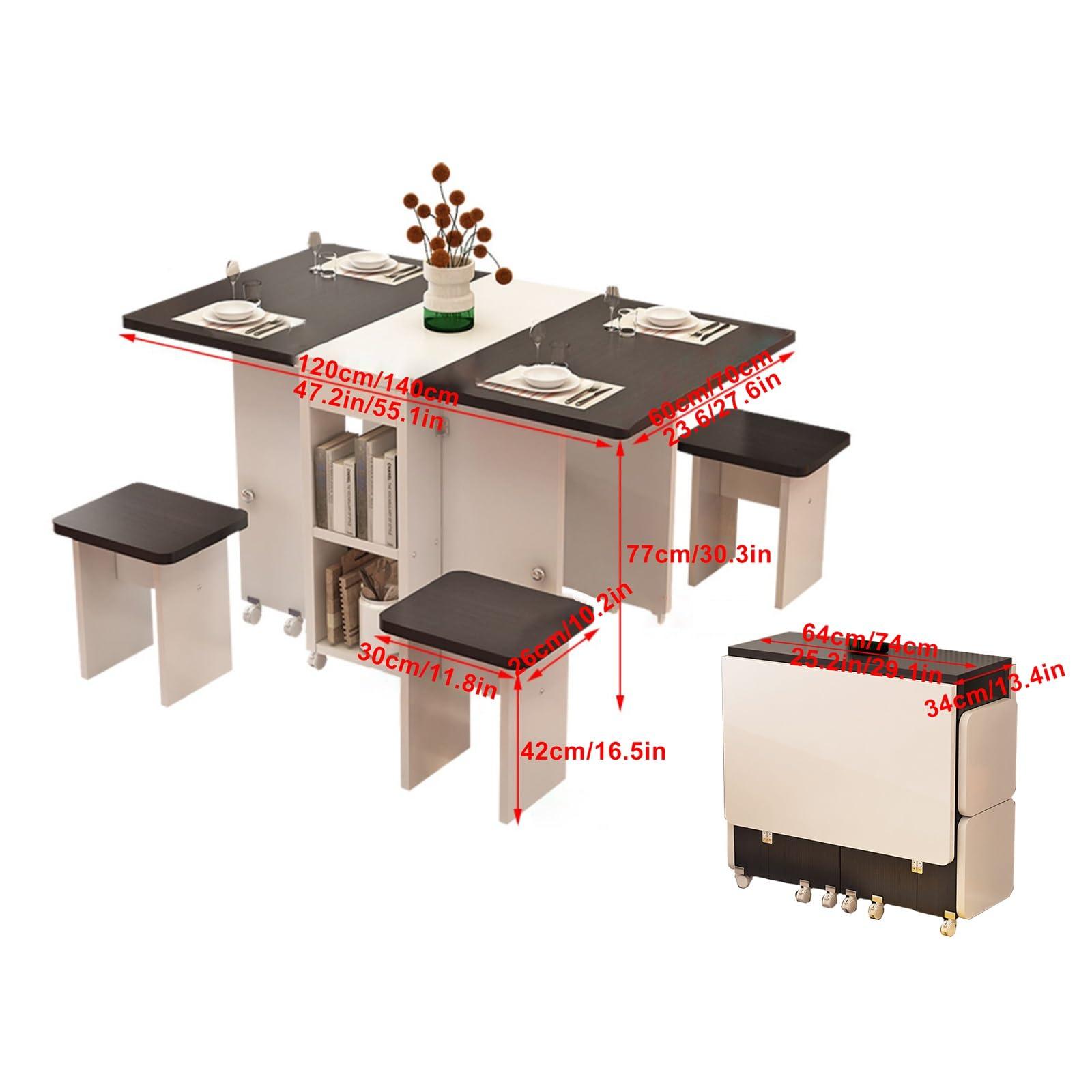 SFJATTA Square Dining Table And 4 Chairs Set, Foldable Tables And Chairs, Coffee Table And Chair Combination Balcony Living Room Dining Table, Used For Living Room And Kitchen Rest(Color:1.2m white suit 2)