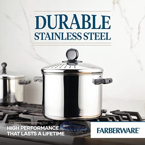 Farberware Farberware Classic Series Stainless Steel 8-Quart Covered Straining Stockpot with Lid, Stainless Steel Pot with Lid, Silver