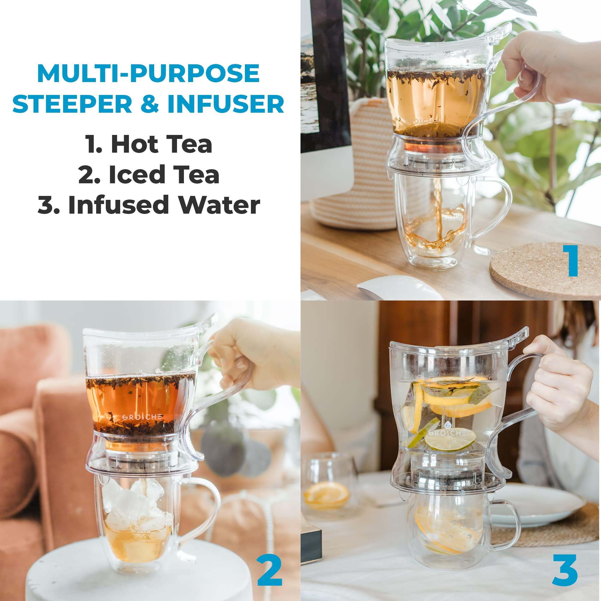 GROSCHE GROSCHE Aberdeen Tea Infuser Teapot & Smart Tea Maker - BPA-Free, Drip-Free Design | Coaster | Easy Brew | Easy Clean Steeper (17.7 oz - 525 ml)