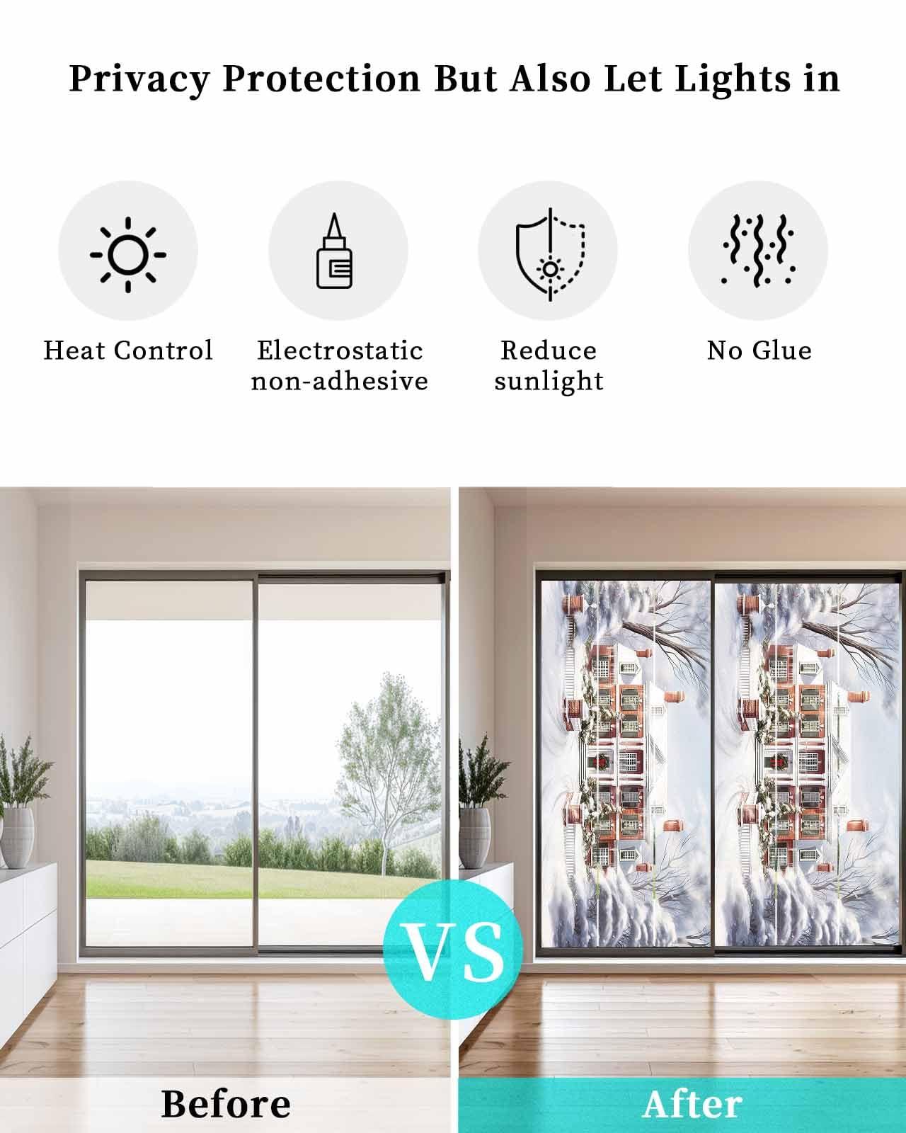 JasmineM Window Privacy Film, Merry Christmas Window Clings for Glass Windows, Static Cling Window Sticker, Daytime Privacy Bathroom Door Covering, 17.7x39.3in