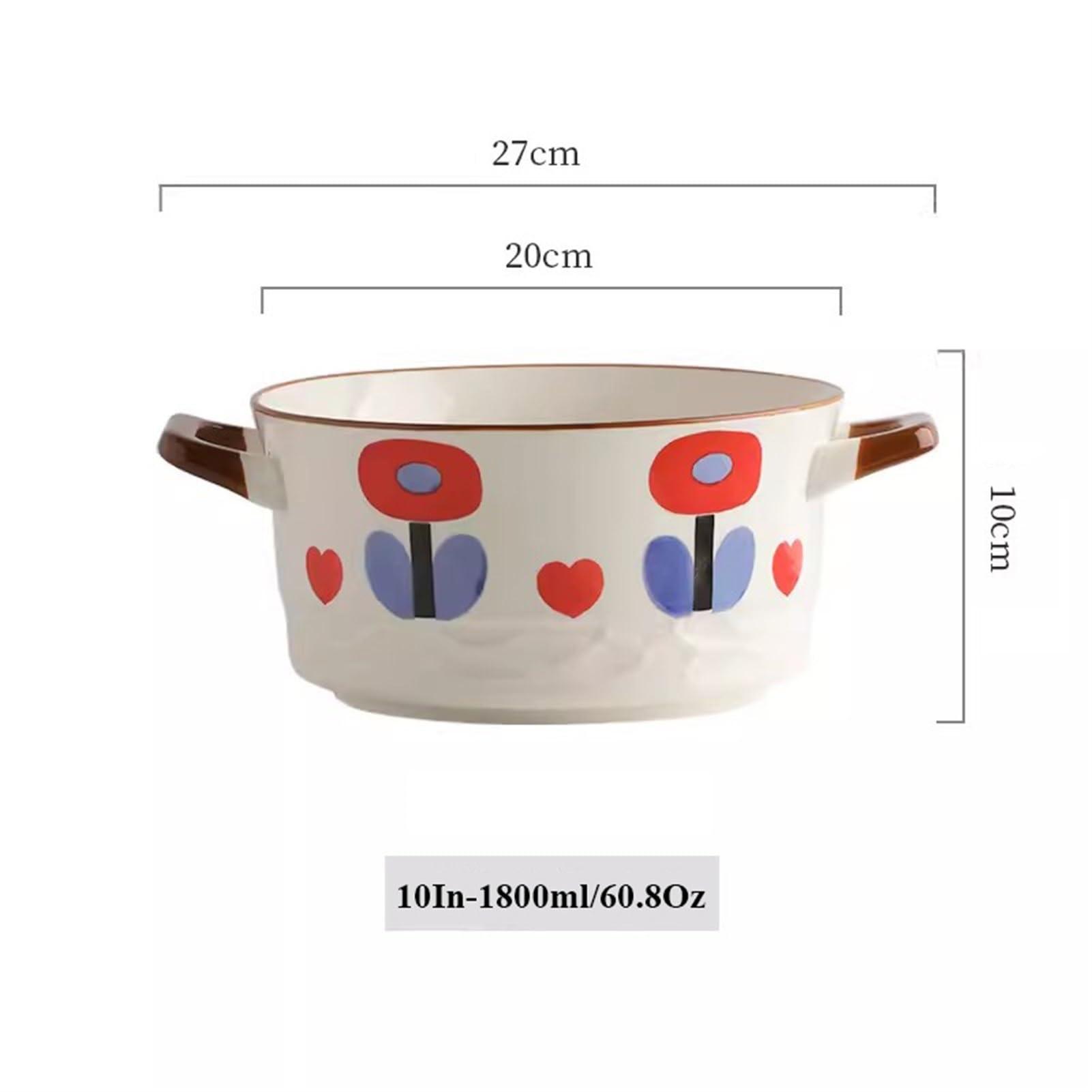 Fodalob Large Soup Bowls with Handles Microwave Safe, Ceramic Soup Bowls, 60.8 Ounce for Soup, Cereal, Stew, French Onion Soup Bowls (Color : B)