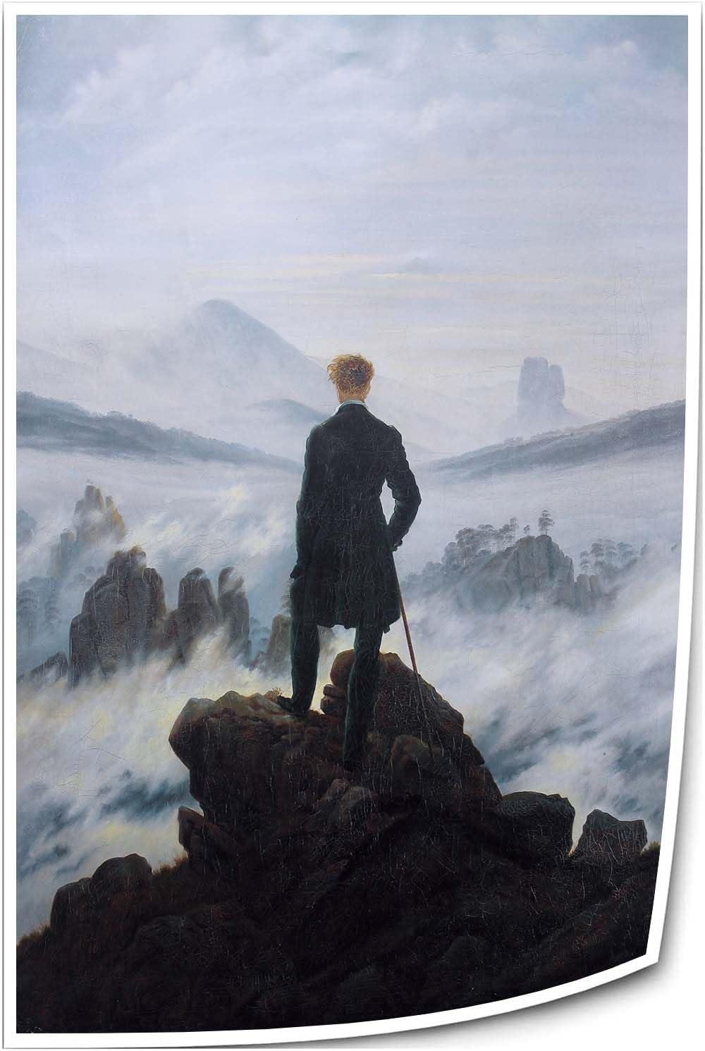 Wajizvl Wajizvl Wanderer Above The Sea of Fog Famous Painting Wall Art Romanticism Poster Printing Picture for Living Room Contemporary Canvas Bedroom (12.00\" x 18.00\",Only canvas)