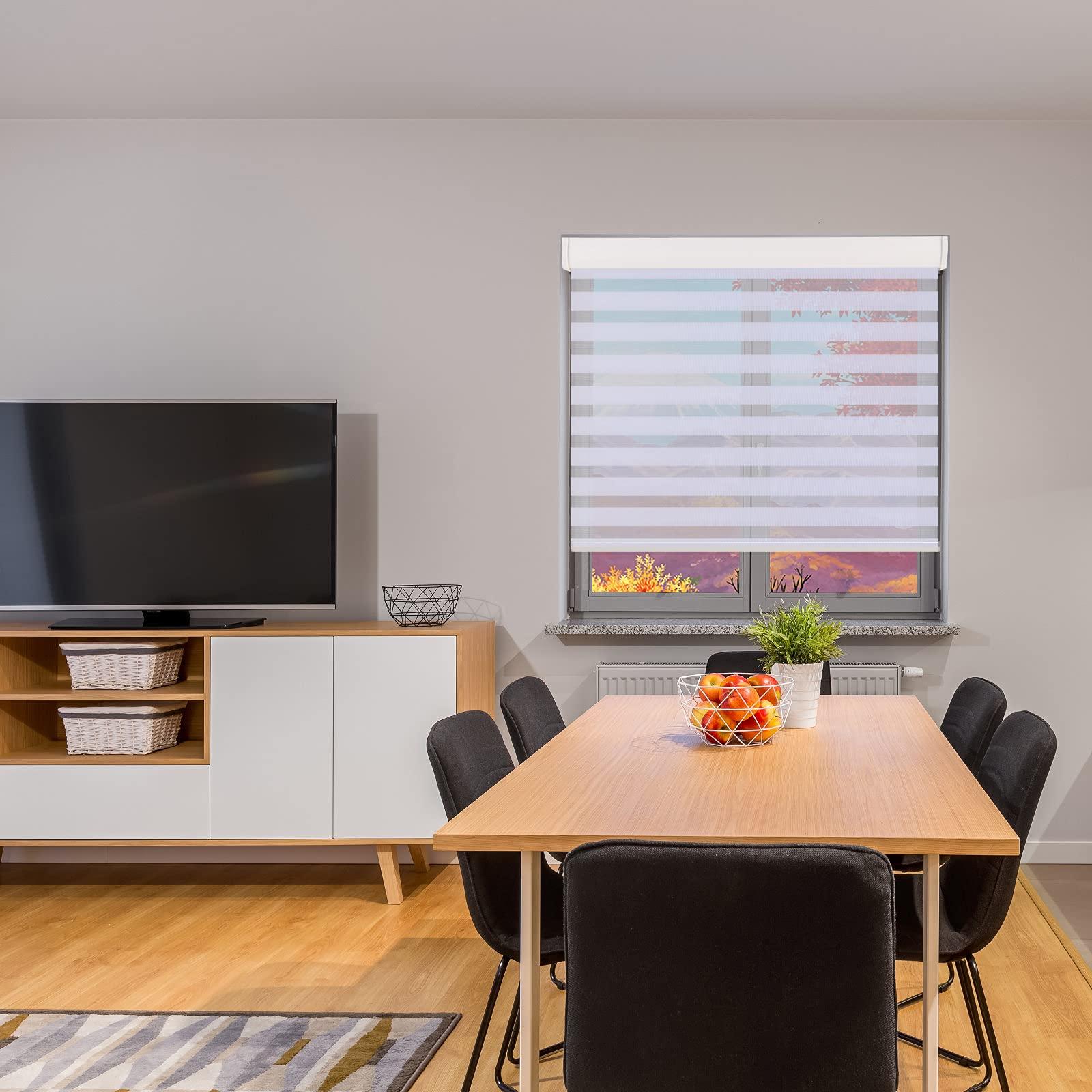 getopblinds Light Filtering Custom Size Zebra Blinds for Window Sheer Shades with UV Protected Light Control Fabric for Home,Kitchen and Office.Easy to Install Mini Blinds.[White, Size 72 3/4" W x 64" H]