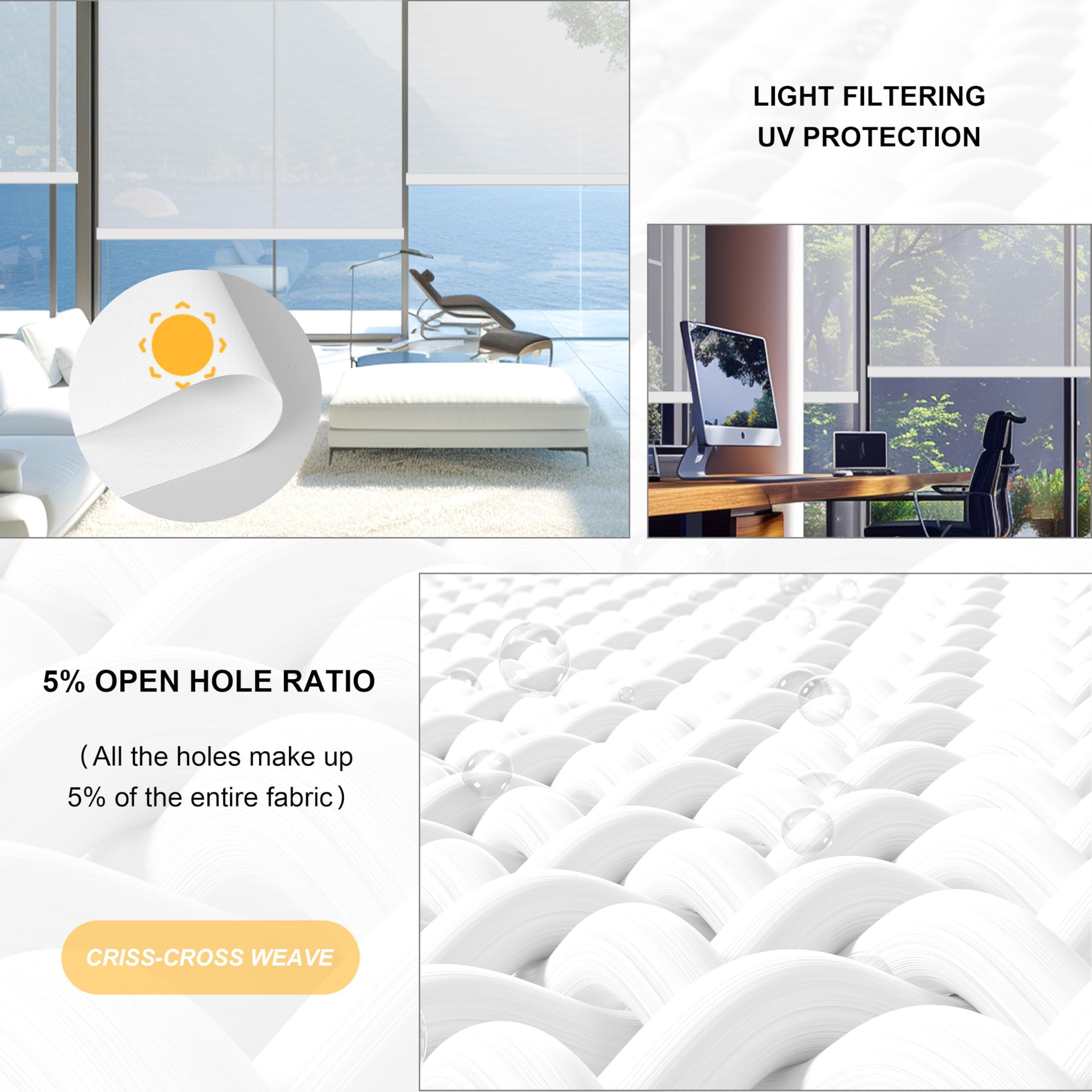 HOTSOON HOTSOON Light Filtering Roller Shades for Windows, Cordless Roller Blinds with UV Protection, Window Blinds, Solar Fabric Window Shades Easy Installation for Home Office, White, 12" W x 84" H