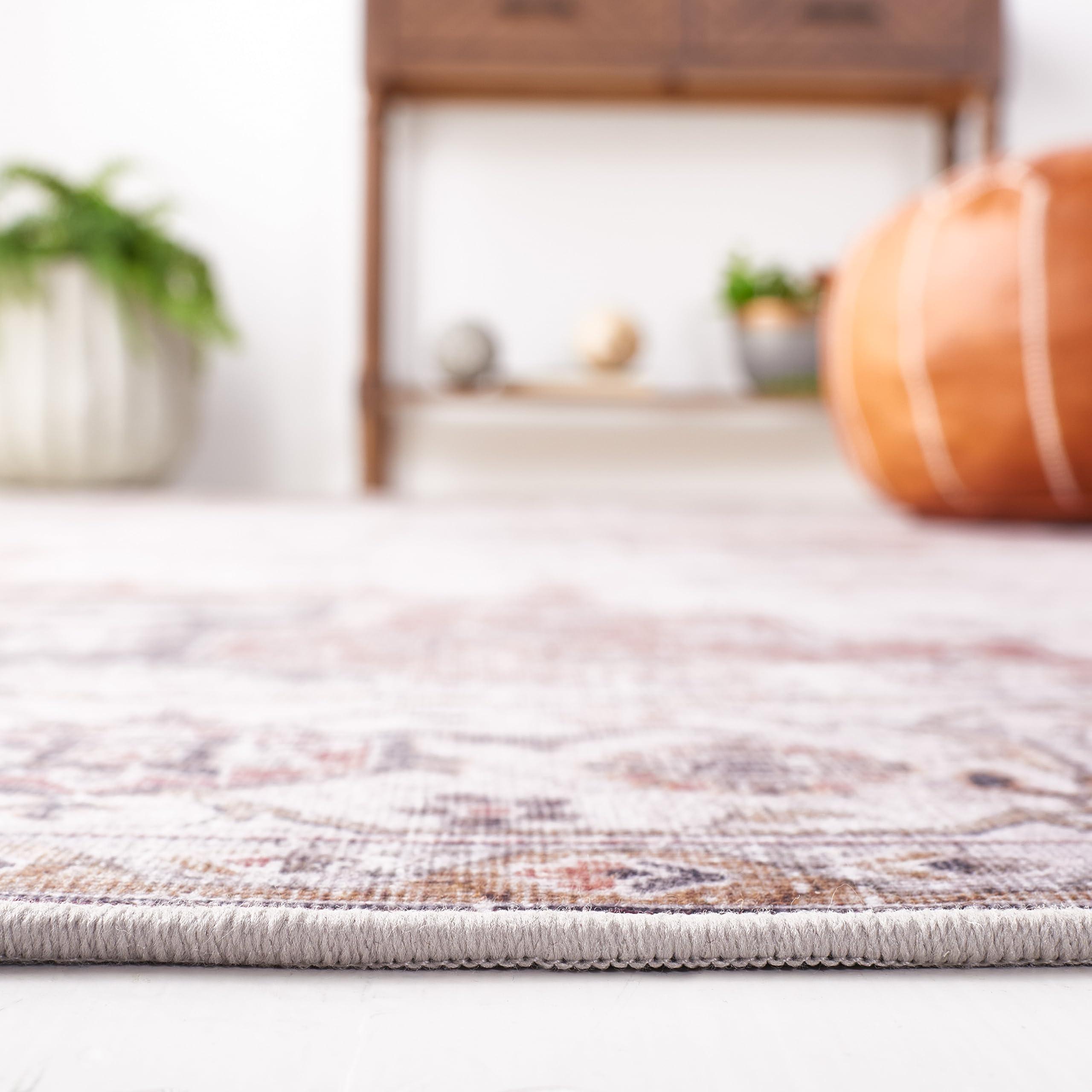 Safavieh SAFAVIEH Tucson Collection Area Rug - 6' Square, Beige & Light Sage, Persian Medallion Design, Machine Washable Ideal for High Traffic Areas in Living Room, Bedroom, Dining (TSN105B-6SQ)