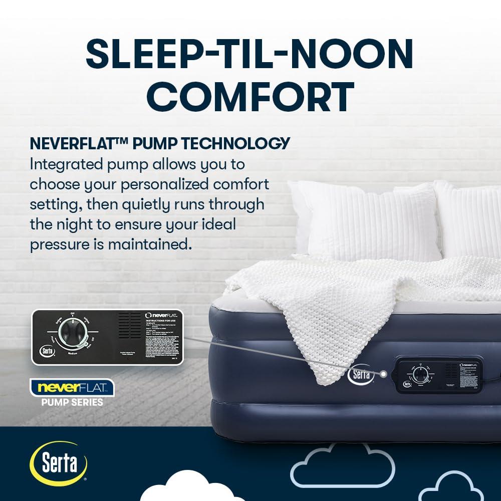 Serta Serta Raised Air Mattress with Never Flat Pump | Size: Queen 18\" | Luxury Inflatable Mattress with Built in Air Pump to Ensure a Good Nights Rest | Heavy Duty Blow Up Mattress with Self Inflating Pump