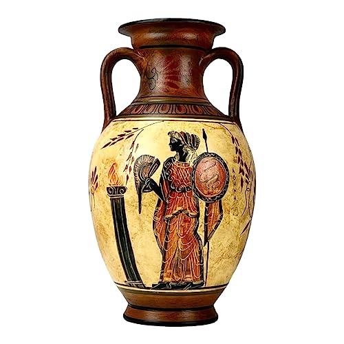 greekartshop Ancient Greek Vase Amphora Goddess Athena & Aphrodite & God Dionysus 10.24\'\' Handmade Ceramic Red & Orange Round Vase