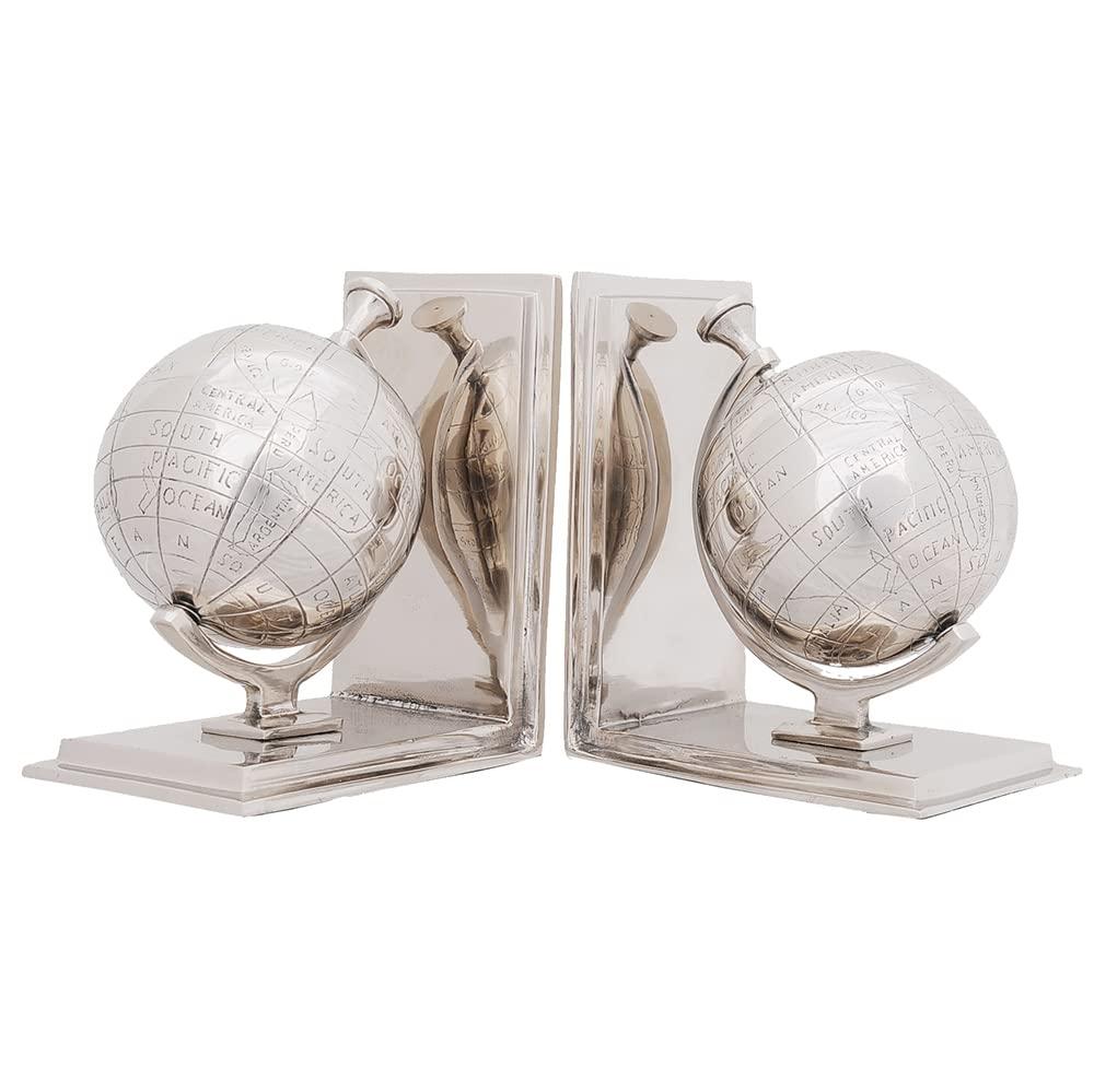 Old Modern Handicrafts Old Modern Handicrafts Set of 2 Aluminium Globe Bookend - Made from Aluminium with Shiny Finish - 6.8L x 4.5W x 7.8H Inches