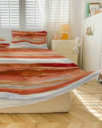 RisQiten RisQiten Burnt Orange Coastal Bed Skirt Sheet Set 1 Bed Sheet & 2 Pillowcases, Bed Skirt Cal King Size 18 Inch Drop, Summer Beach Nautical Abstract Art Wrap Around Bed Skirts, Bedding Skirt Bedspread