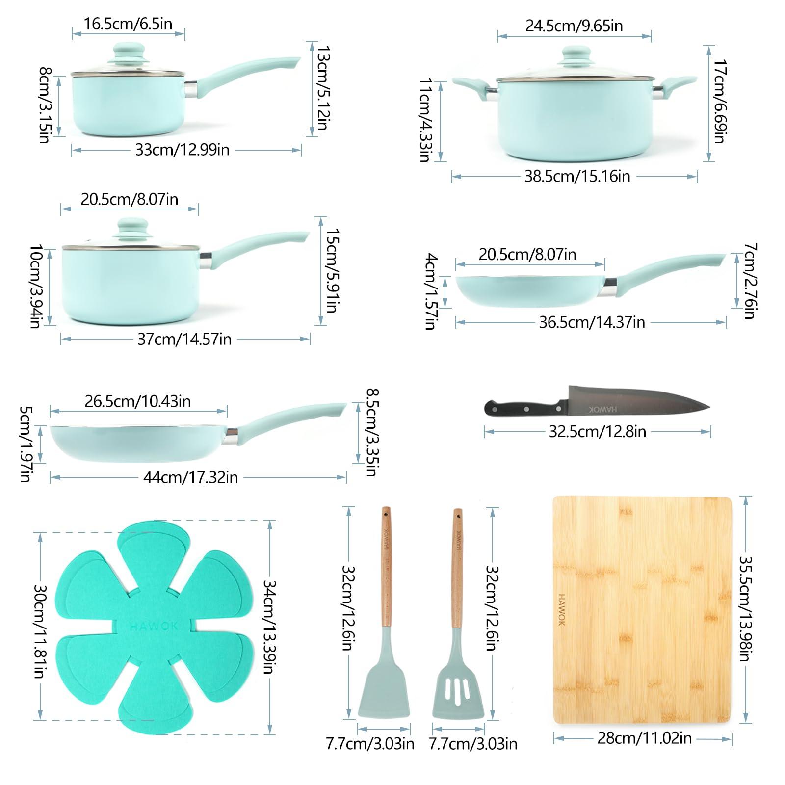 HAWOK HAWOK Kitchen Ceramic Non-stick coating Induction Cookware Sets - 15 Piece pressed Aluminum Pots and Frying Sauce Pans Set with BAKELITE Handles and Glass Lids, PFAS-Free