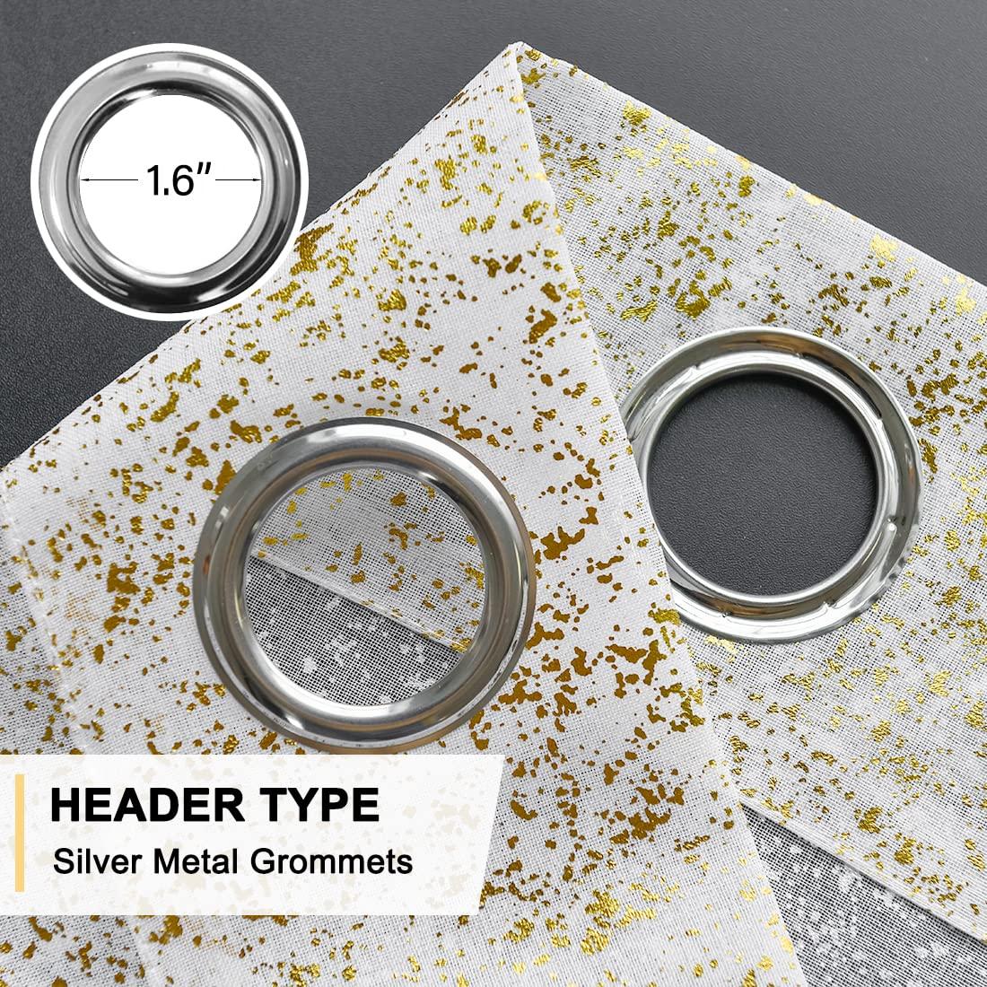 TERLYTEX TERLYTEX White Gold Sheer Curtains 84 Inches Long, Metallic Gold Foil Spots Design Sparkle Sheer Curtains for Living Room, Privacy Grommet Shimmer Sheer Curtains 2 Panels Set, 52 x 84 Inch, White Gold