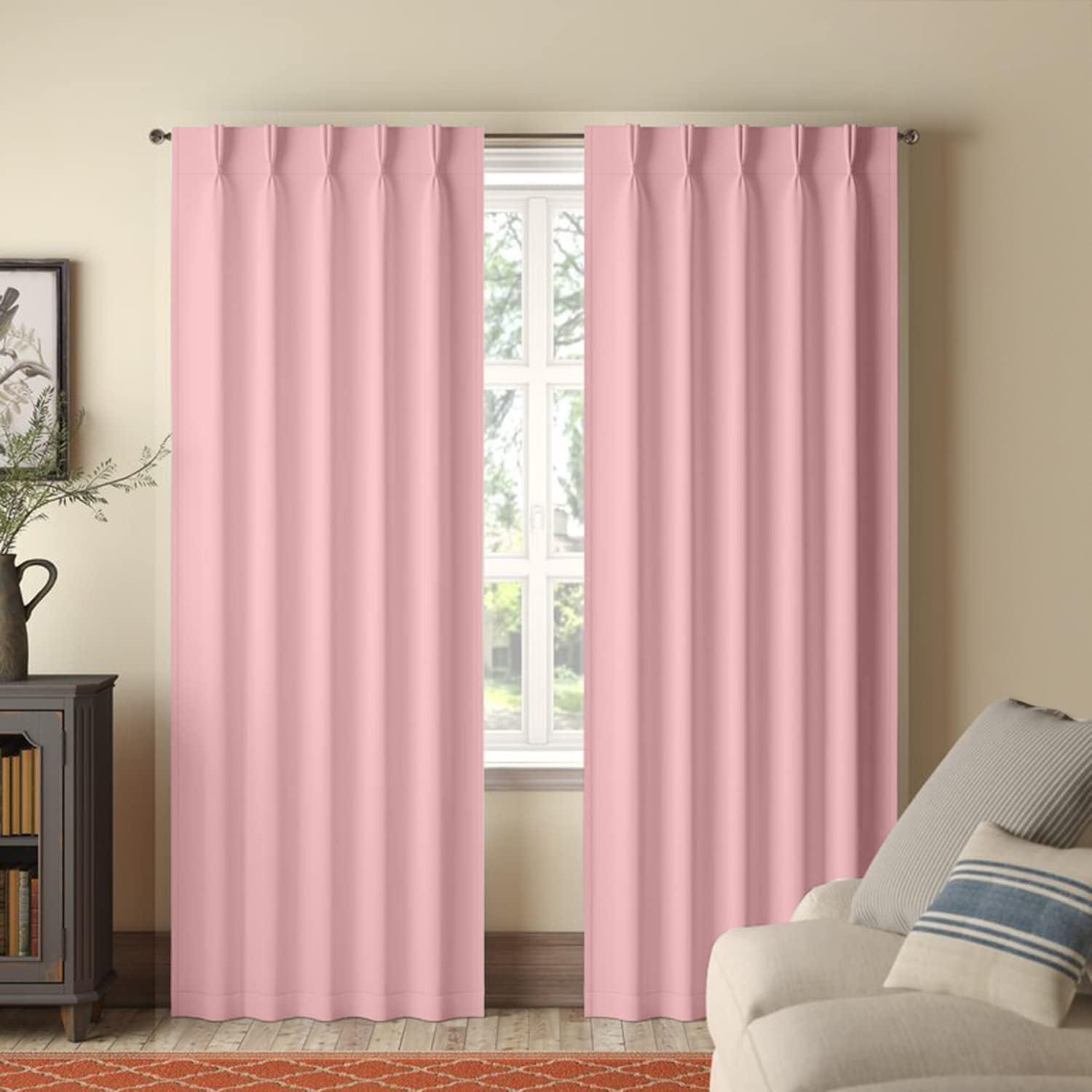 Homi Drapes Double Pinch Pleated Blackout Curtains 100% Polyester Thermal Insulated Room Darkening Drapes for Bedroom/Livingroom Pack of 2 Panels W(26"+26"),Tiebacks,Hooks (Baby Pink, 52"x45")