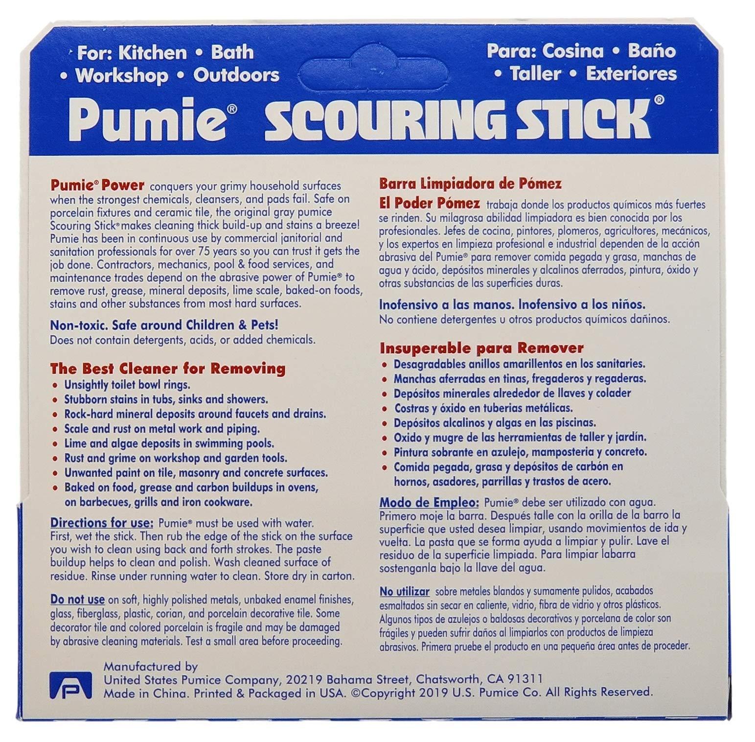 PUMIE U.S. Pumice 1001 Pumie Scouring Stick, Heavy Duty, HDW, Remove Stains, Hard Water Rings, Rust and Paint, Carbon Buildups, (6 Pack)