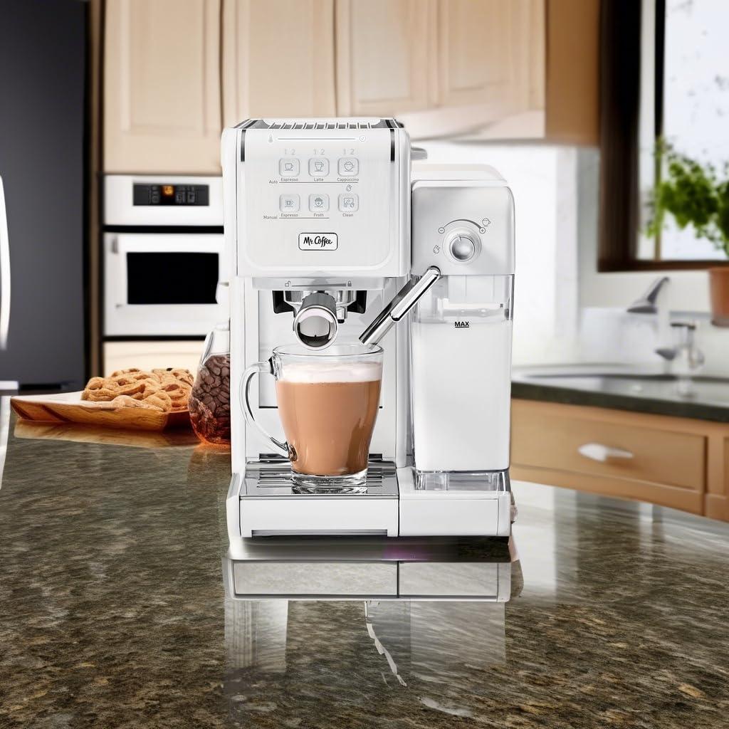 Mr. Coffee Mr. Coffee One-Touch CoffeeHouse - Espresso, Cappuccino, and Latte Maker, with Easy Serving Espresso (ESE) Pod compatibility - White