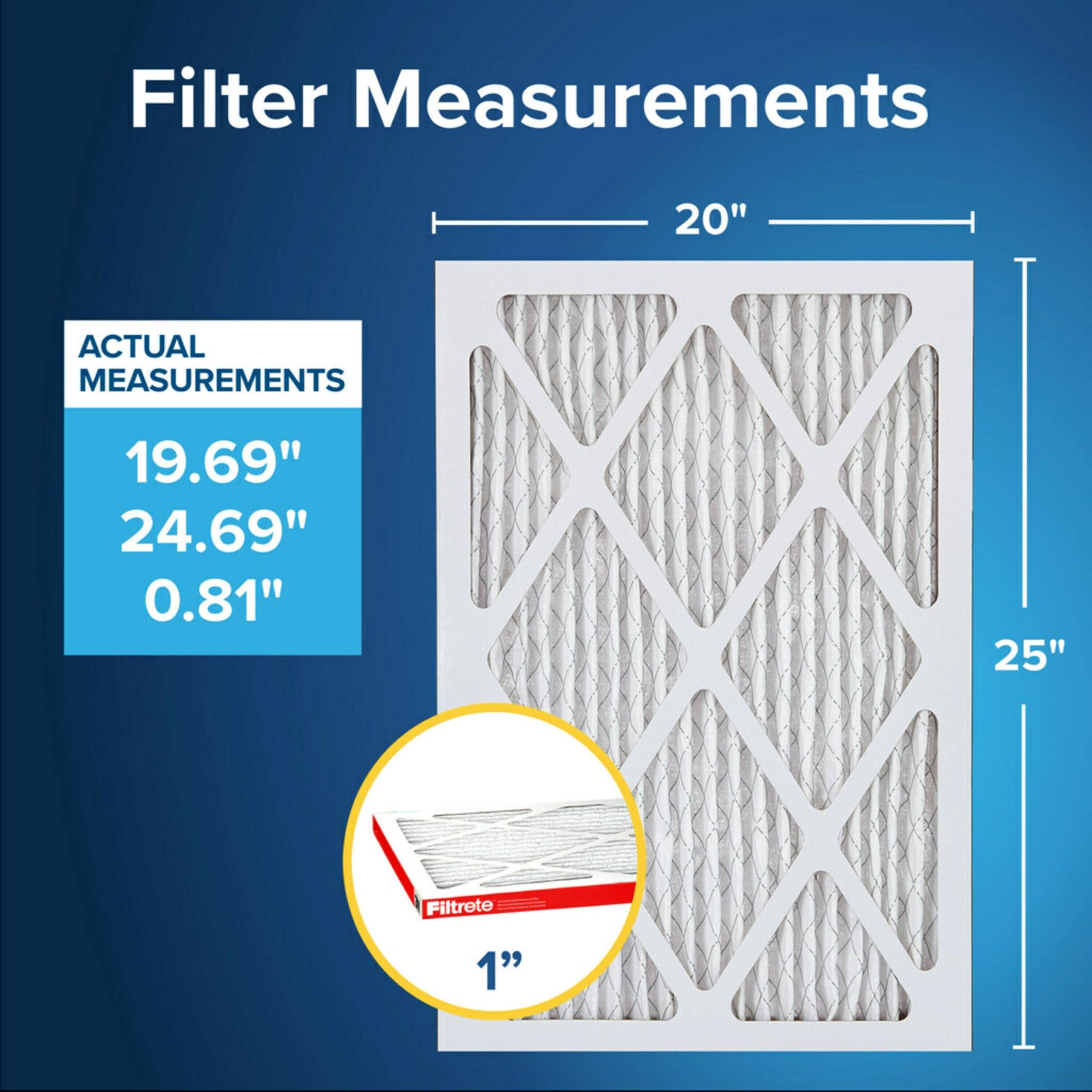 Filtrete Filtrete 20x25x1 AC Furnace Air Filter, MERV 11, MPR 1000, Micro Allergen Defense, 3-Month Pleated 1-Inch Electrostatic Air Cleaning Filter, 2 Pack (Actual Size 19.688 x 24.688 x 0.84 in)