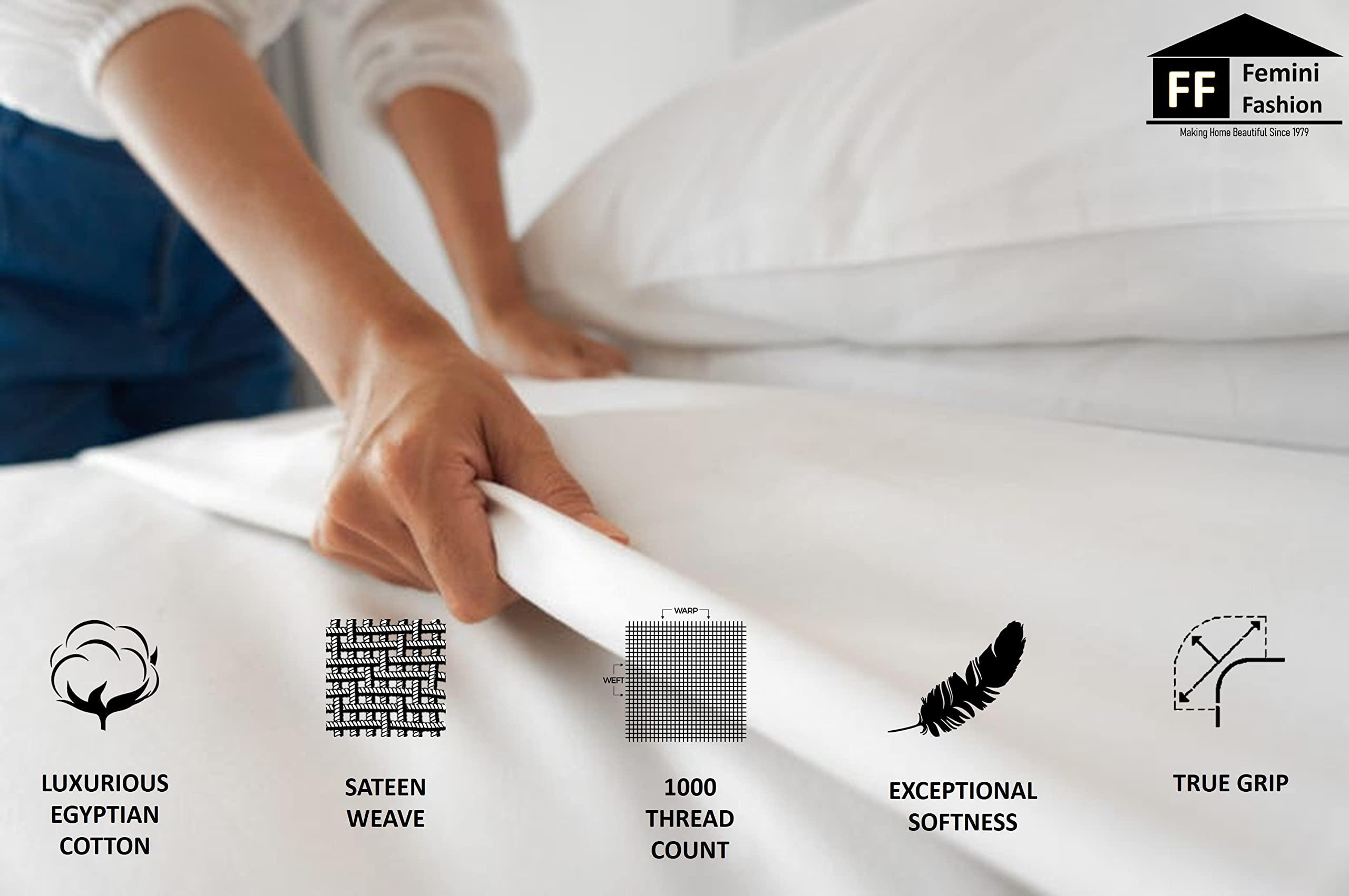 Femini Fashion Top Split-Head Cal-King Sheet Set for Adjustable Bed, FlexTop 1000 Thread Count 100% Long Staple Egyptian Cotton, 12" Deep Pockets, 28" Split Top |Mediterranean Blue, Split-Head Cal-King - 28|