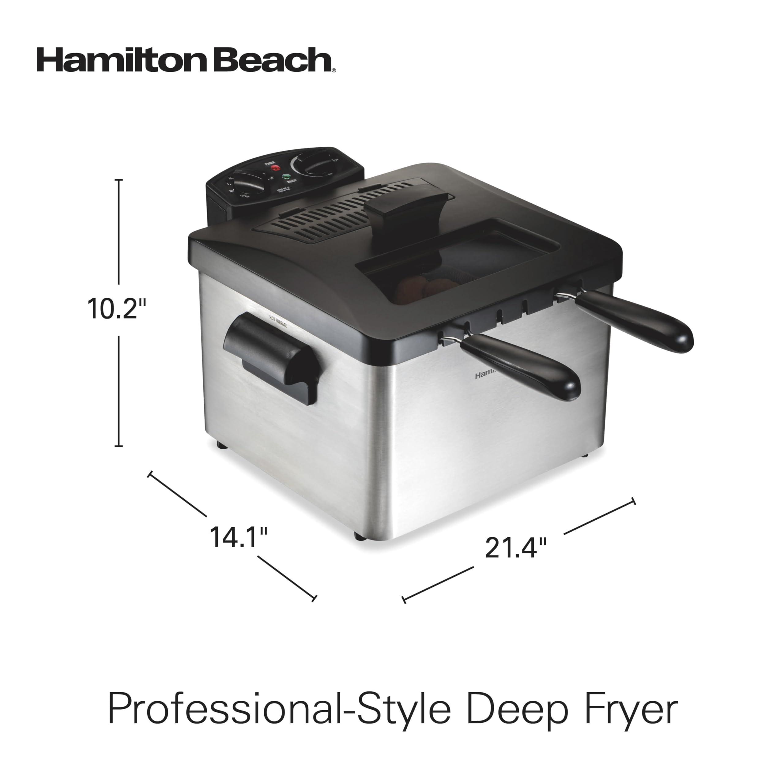 Hamilton Beach Hamilton Beach Electric Deep Fryer with Lid 4.5 Liters / 19 Cups Oil Capacity, Temperature Control, View Window, Professional Style, 1800 Watts, Two Frying Baskets, Stainless Steel