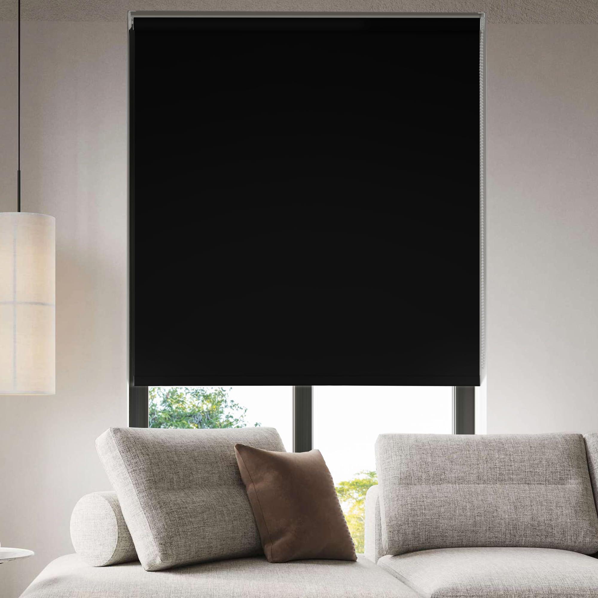 Boolegon Boolegon Blackout Roller Shades for Window, Custom Roller Blinds UV Protection Thermal Insulated Pull Down Room Darkening Shades for Home Office Bedroom Kitchen, Easy Install, Black,76" W x 36" H