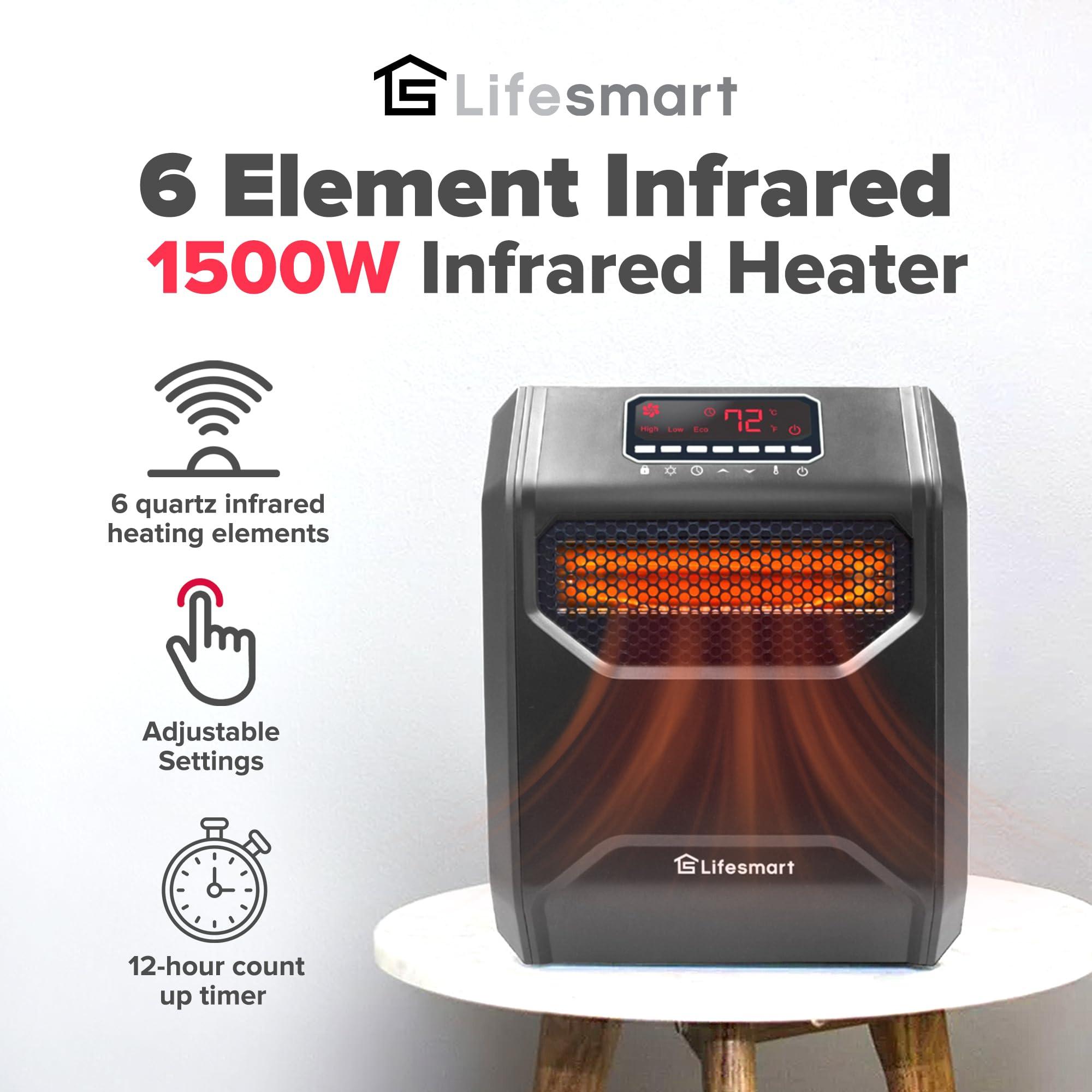 LIFESMART GLOBAL LifeSmart Infrared Space Heater, 1500 Watt w/ Remote and Digital Display, Black