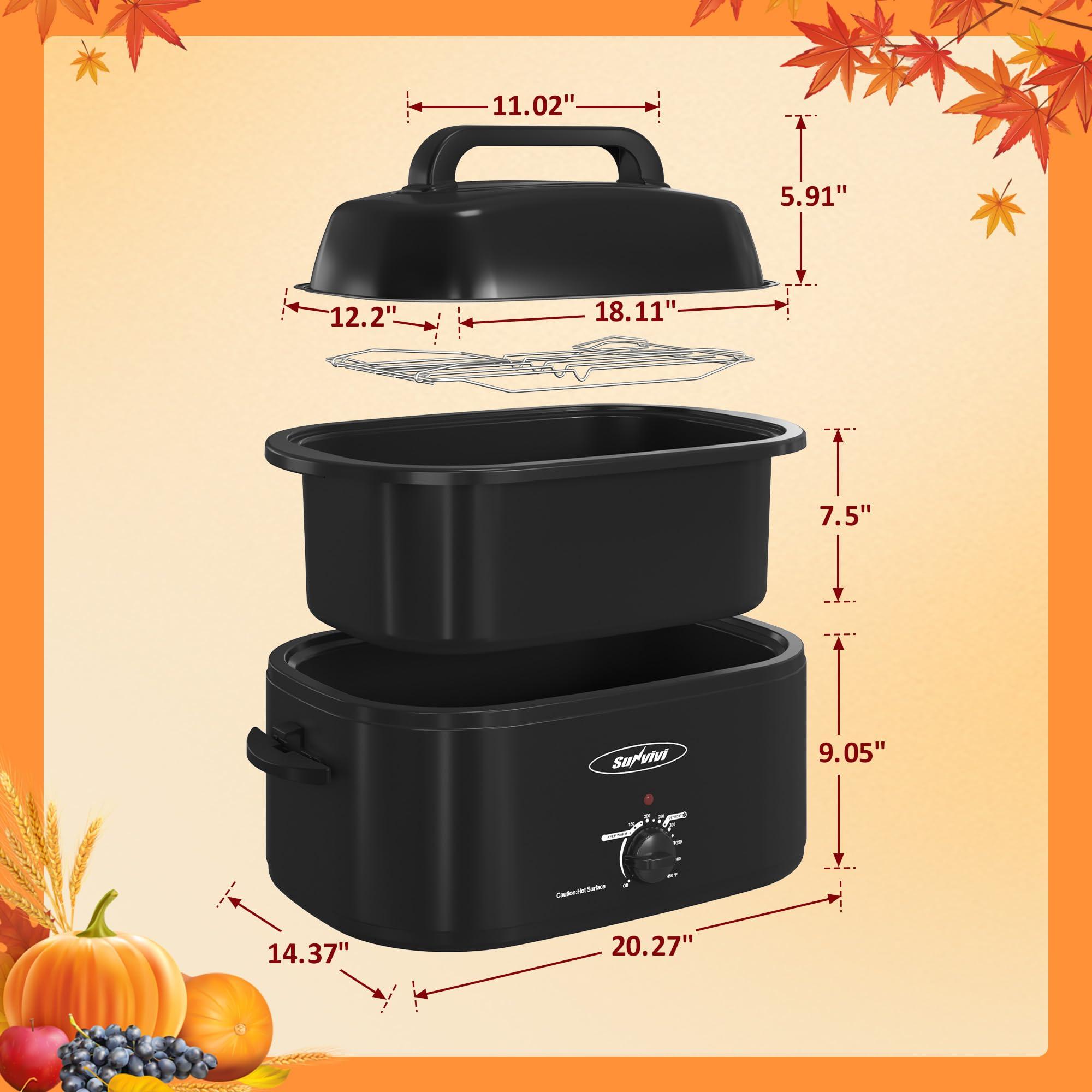 Sunvivi Sunvivi Electric Roaster, 26 Quart Electric Roaster Oven with Self-Basting Lid, Turkey Roaster Oven Buffet with Removable Pan, Cool-Touch Handles, Black