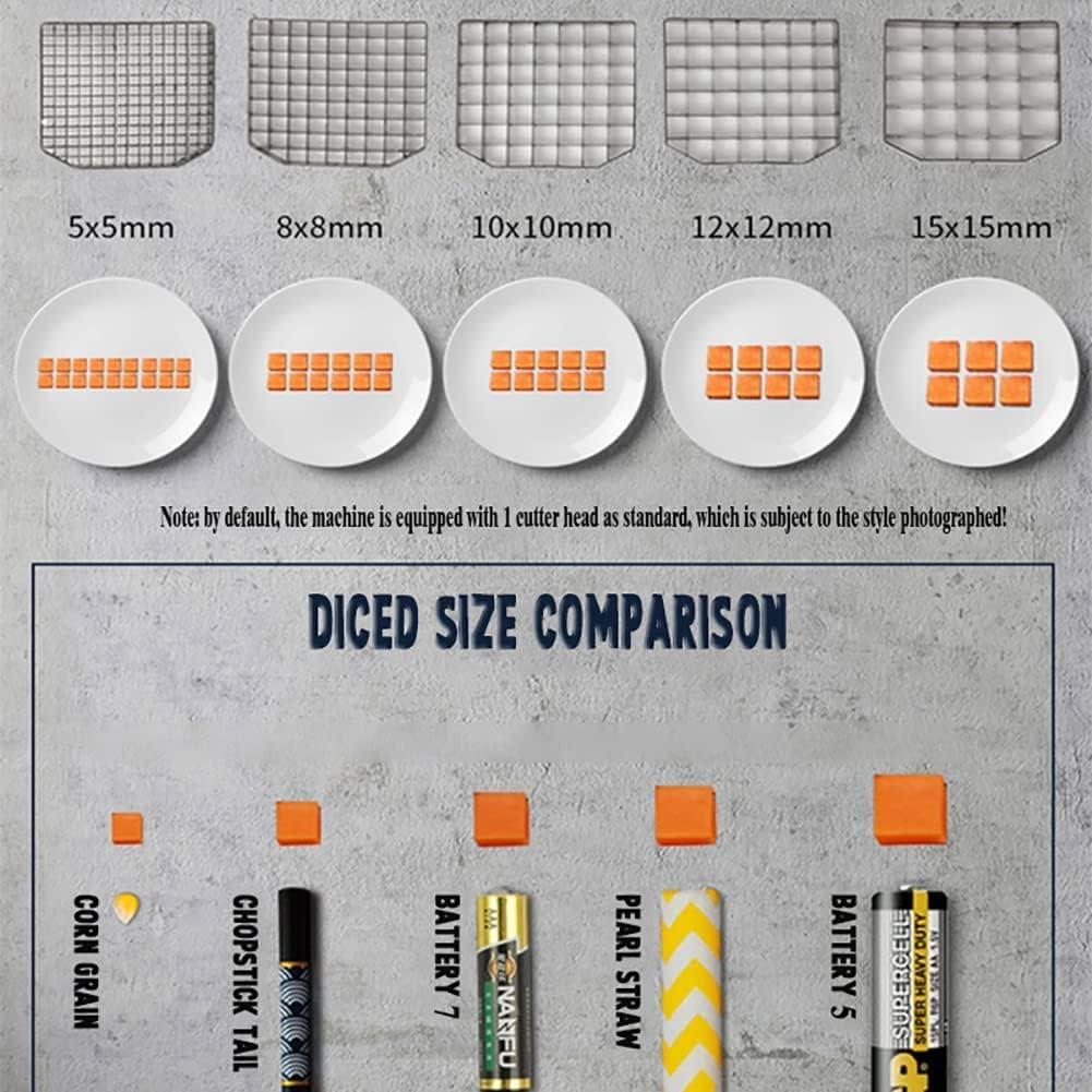 MOXAC 2 in 1 Electric Vegetable Dicer and Slicer Machine Commercial 200W Vegetable Chopper Dicer Shredder Electric Onion Dicer Electric Fruit Dicer Chopper with 6/8/10/12/15mm Blades