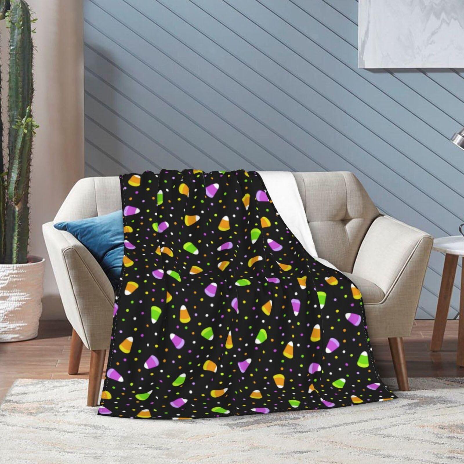 JSHXJBWR Halloween Blanket Halloween Candies and Sweets Flannel Blanket Soft Cozy Throw Blankets for Halloween Decorations Bed Sofa Couch Blanket 60\"X50\"