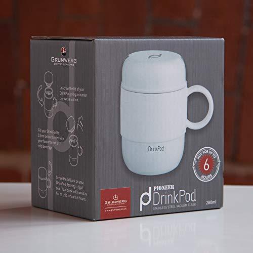 DRINKPOD DrinkPod Stainless Steel Vacuum Insulated Leak-Proof Drinkpod Capsule Flask 6 Hours Hot 24 Hours Cold, Satin, 0.28 Litre