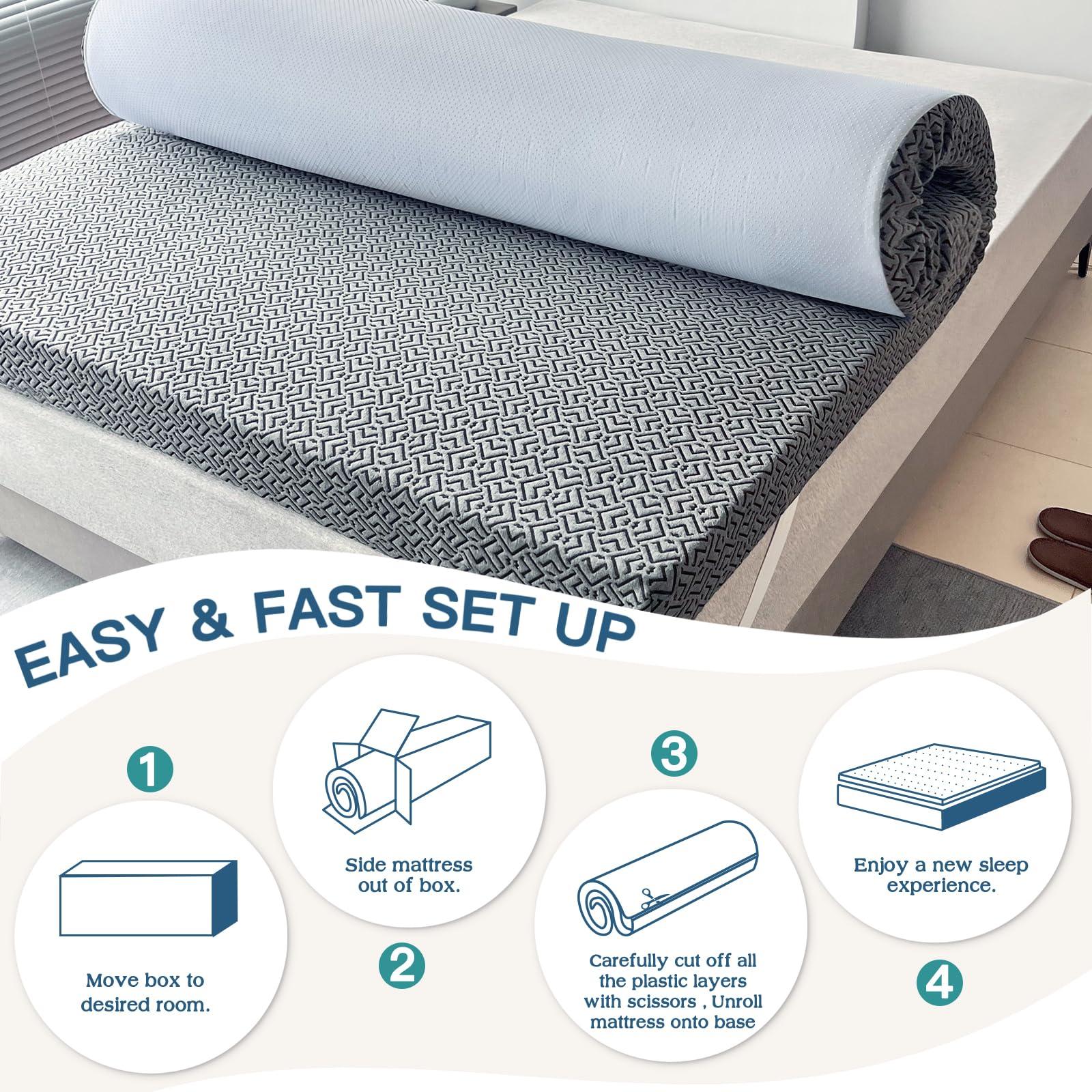 Airensky 3 Inch Memory Foam Mattress Topper,Cooling Gel Infused High Density Twin XL(39\"x80\") Topper with Removable Skin-Friendly Cover,Bed Topper for Pressure Relief Back Pain, CertiPUR-US Certified, Gray